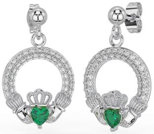 Diamant émeraude Argent Claddagh Pendre Des boucles d'oreilles