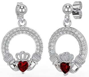 Diamante Granate Plata Claddagh Colgar Pendientes