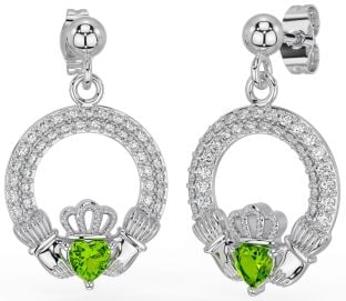 Diamant Péridot Argent Claddagh Pendre Des boucles d'oreilles