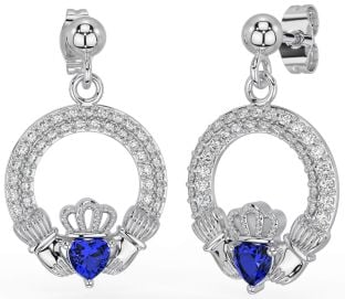 Diamante Safira Prata Claddagh Pendurar Brincos