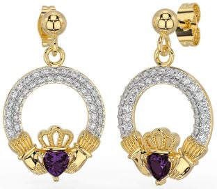 Diamante Alejandrita Oro Claddagh Colgar Pendientes