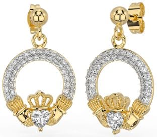 Diamante Oro Claddagh Colgar Pendientes