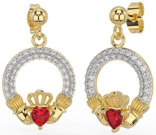 Diamante Rubi Ouro Claddagh Pendurar Brincos