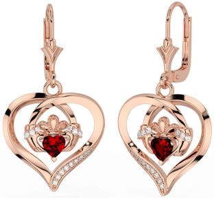 Diamante Granato Rosa Oro Claddagh Cuore Penzolare Orecchini