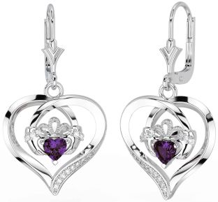 Diamond Alexandrite White Cercei aurii Claddagh Heart Dangle