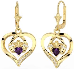 Diamante Alexandrite Ouro Claddagh Coração Pendurar Brincos