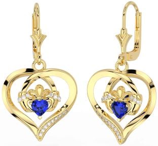 Diamante Safira Ouro Claddagh Coração Pendurar Brincos