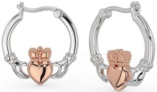 Rose Gold Silver Claddagh Dangle Earrings