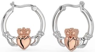 White Rose Gold Claddagh Dangle Earrings