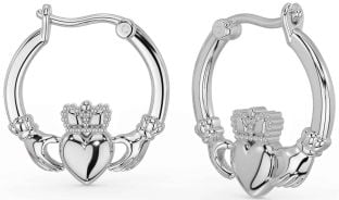White Gold Claddagh Dangle Earrings