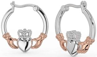 Rose Gold Silver Claddagh Dangle Earrings