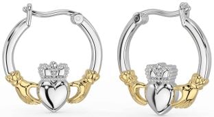 White Yellow Gold Claddagh Dangle Earrings