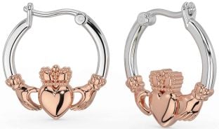 Rose Gold Silver Claddagh Dangle Earrings