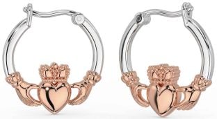 White Rose Gold Claddagh Dangle Earrings