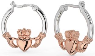 White Rose Gold Claddagh Dangle Earrings
