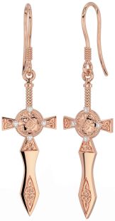 Diamant Rose Gold keltisch Kreuzen Krieger Dreieinigkeit Knoten Baumeln Ohrringe