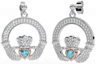 Diamante Aguamarina Rosa Oro Plata Claddagh Colgar Pendientes