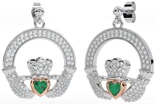 Trandafir de smarald diamant Cercei Claddagh Dangle aurii, argintii