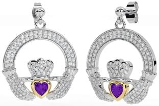 Diamant Amethyst Gold Silber Claddagh Baumeln Ohrringe