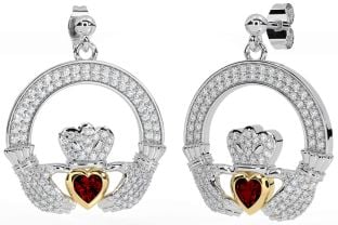 Diamante Granato Oro Argento Claddagh Penzolare Orecchini