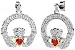 Diamante Rubí Oro Plata Claddagh Colgar Pendientes