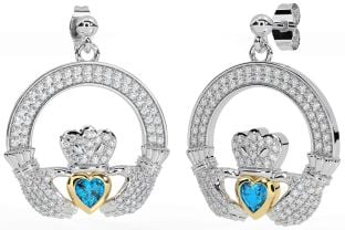 Diamante Topacio Oro Plata Claddagh Colgar Pendientes