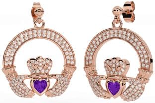 Diamante Amatista Rosa Oro Plata Claddagh Colgar Pendientes