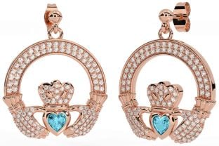 Diamant Aquamarin Rose Gold Silber Claddagh Baumeln Ohrringe