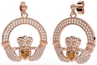 Diamante Citrino Rosa Oro Plata Claddagh Colgar Pendientes