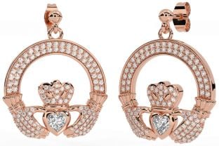 Diamante Rosa Oro Plata Claddagh Colgar Pendientes