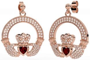 Diamante Granate Rosa Oro Plata Claddagh Colgar Pendientes