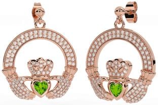 Diamant Peridot Ružové Zlato Strieborná Claddagh Visieť Náušnice