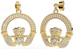 Diamante Oro Plata Claddagh Colgar Pendientes