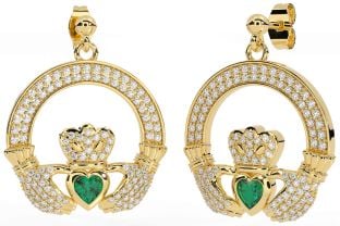 Diamante Esmeralda Oro Plata Claddagh Colgar Pendientes