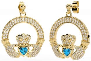 Diamante Topacio Oro Plata Claddagh Colgar Pendientes