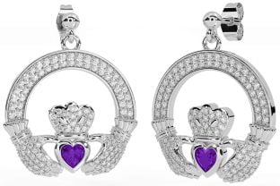 Diamant Amethyst Silber Claddagh Baumeln Ohrringe