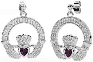 Diamante Alejandrita Plata Claddagh Colgar Pendientes