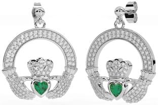 Diamante Esmeralda Prata Claddagh Pendurar Brincos