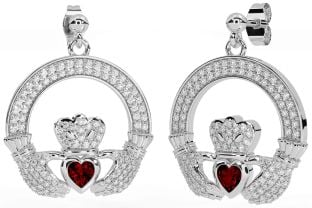 Diamante Granato Argento Claddagh Penzolare Orecchini