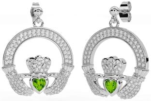 Diamant Péridot Argent Claddagh Pendre Des boucles d'oreilles