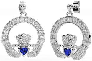 Diamante Zaffiro Argento Claddagh Penzolare Orecchini