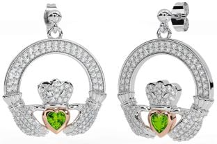 Diamant Peridot Ružové Zlato Strieborná Claddagh Visieť Náušnice