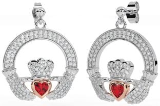 Diamant Rubis Rose Or Argent Claddagh Pendre Des boucles d'oreilles