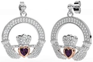 Diamante Alessandrite Bianco Rosa Oro Claddagh Penzolare Orecchini