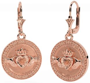 Rose Gold Silver Celtic Claddagh Dangle Earrings