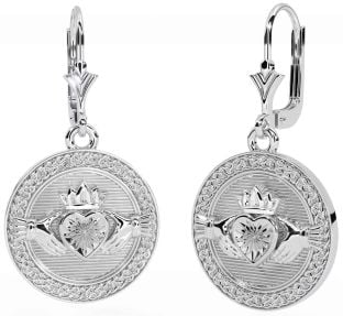 Blanc Or celtique Claddagh Pendre Des boucles d'oreilles