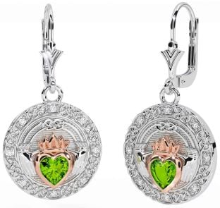 Diamant Peridot Reste sig Guld Silver Keltiskt Claddagh Dingla Örhängen