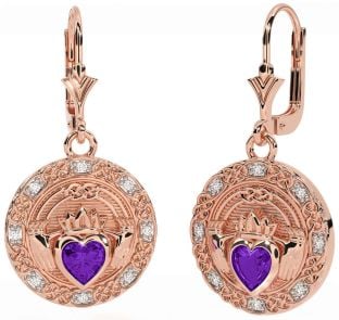 Diamante Ametista Rosa Ouro Prata céltico Claddagh Pendurar Brincos