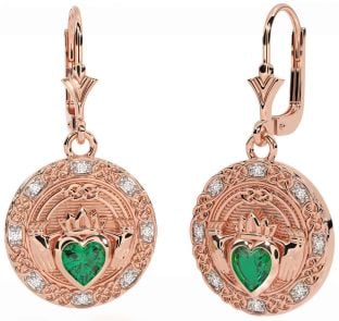 Diamant Emerald Ružové Zlato Strieborná keltský Claddagh Visieť Náušnice