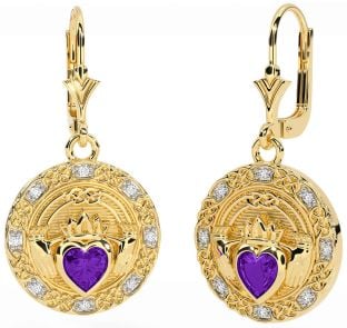 Diamant Amethyst Gold Silber keltisch Claddagh Baumeln Ohrringe